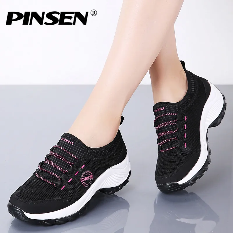 PINSEN 2022 Women Flat Platform Sneakers Breathable Mesh Casual Shoes Comfortable Ladies Walking Boat | Обувь