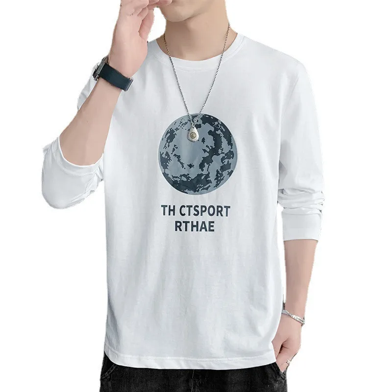 

2021 Men's Cotton Long-sleeve T-shirt Hong Kong Style Ins Autumn Trend Korean Student Casual Personality Letter Bottoming Clothe