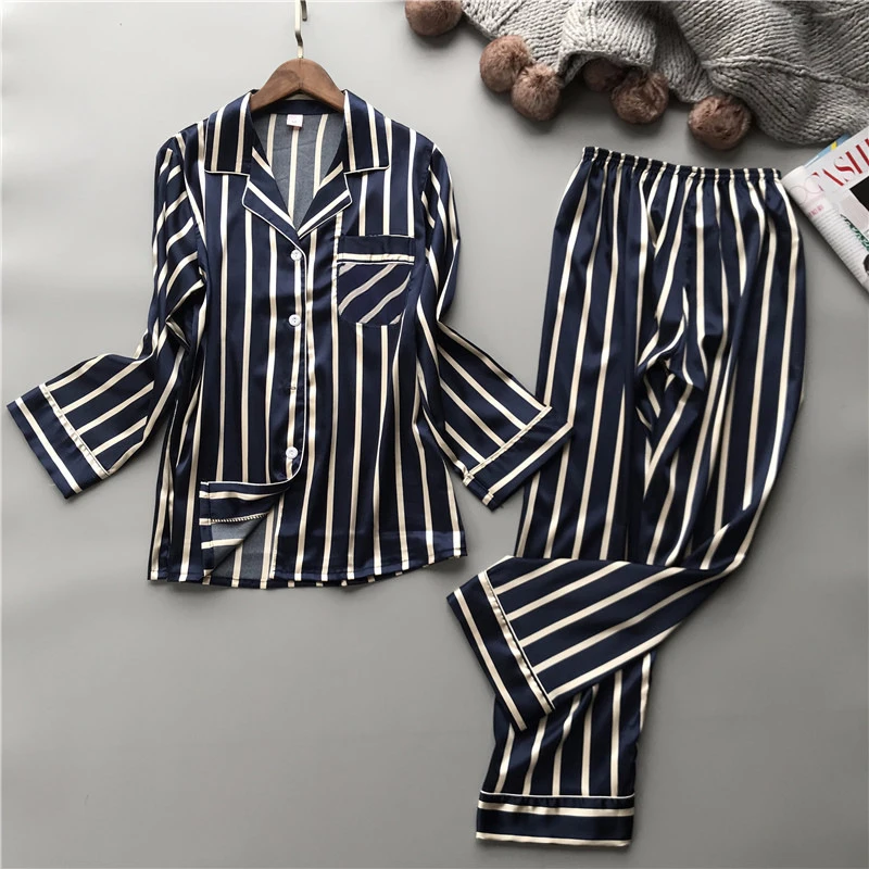 

Fashion Women Vertical Stripe Rayon Pajama Set Loose Leisure Spring Pajamas