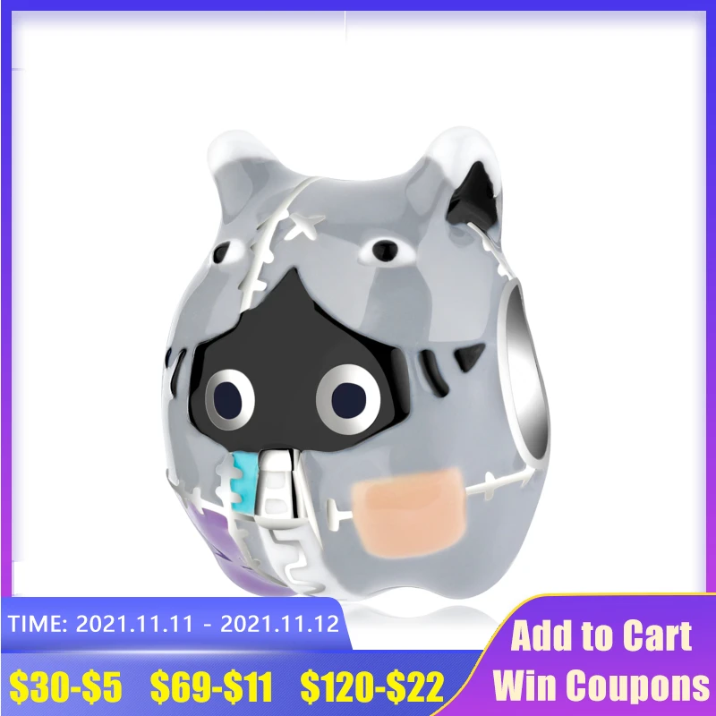 

Cat Wearing Stitched Clothes Creative Design Charms 925 Sterling Silver Beads for Bracelet Bangles Original Fine Jewelry