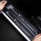 4 шт. для Tesla Model 3 Model X Model S Model Y, полоски из углеродного волокна, кожаные наклейки на порог двери, Стикеры для автомобиля, модные аксессуары