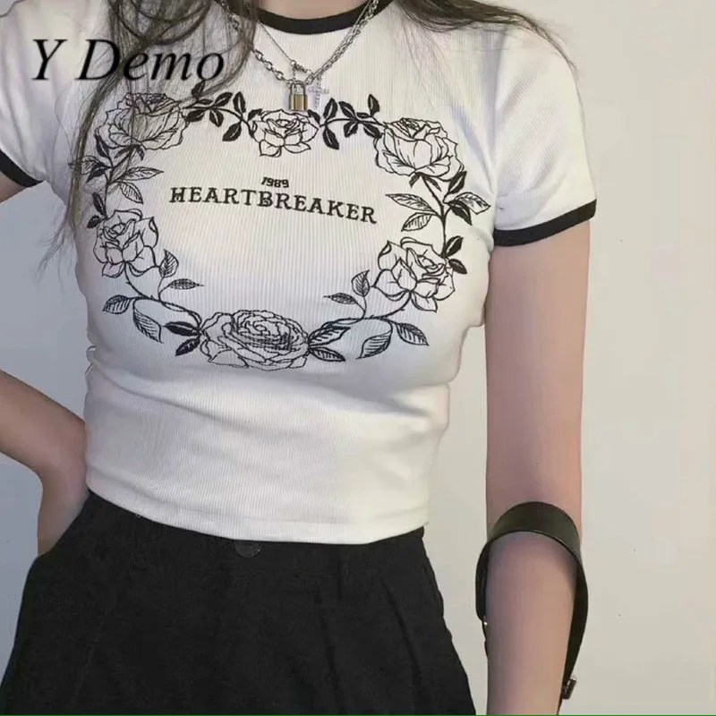 Y Demo повседневные тонкие Топы для женщин с круглым вырезом и коротким рукавом