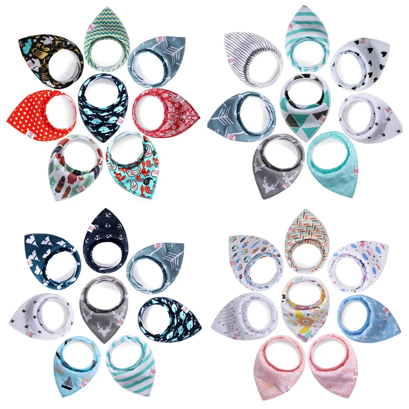 

8Pcs/Set Newborn Baby Soft Cotton Bibs Lovely Adjustable Triangle Bandana Bibs Children's Anti-dirty Saliva Towel Feeding Bibs