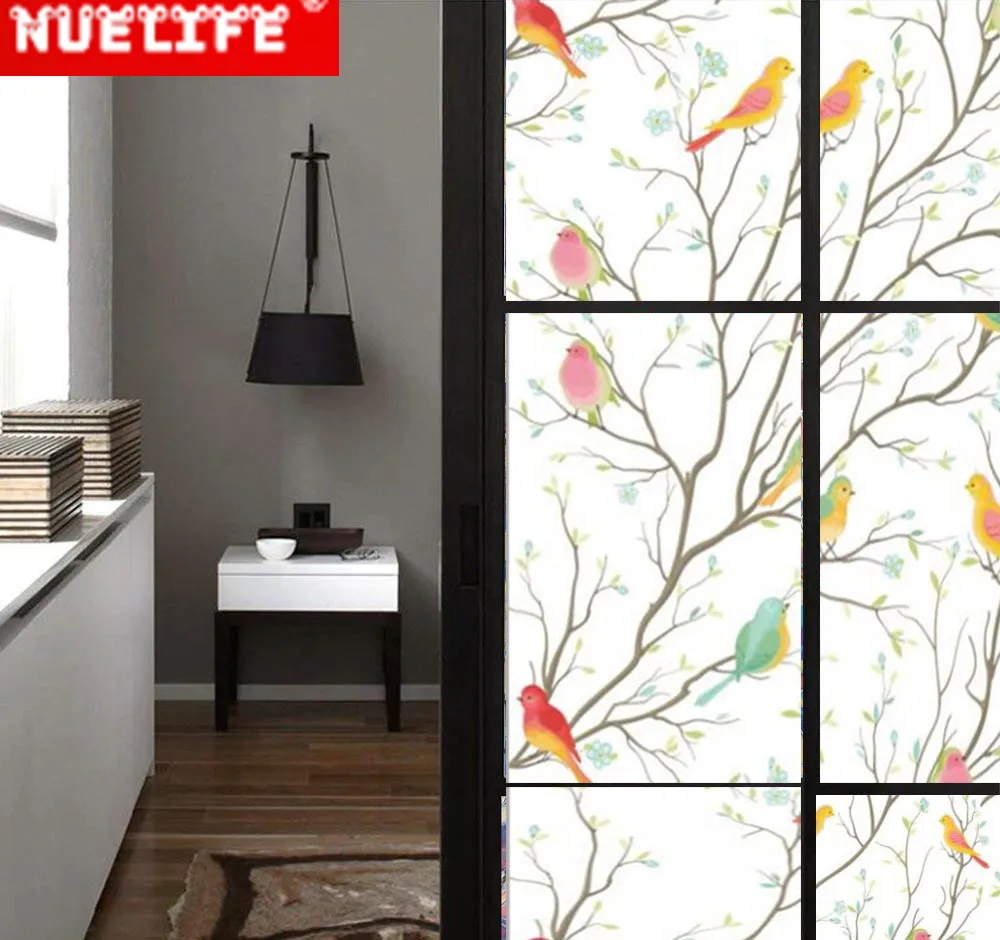 Пленка на окно 45*100 см с рисунком птиц статическая клейкая пленка виниловые