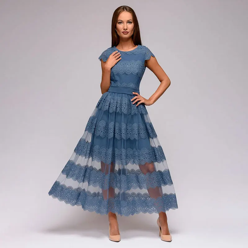 Женское кружевное лоскутное винтажное платье трапециевидной формы элегантное