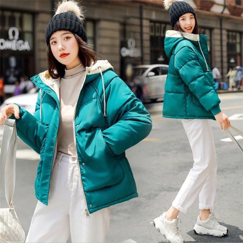 2019 зимняя куртка женская парка Теплая плотная однотонная короткая Лоскутная