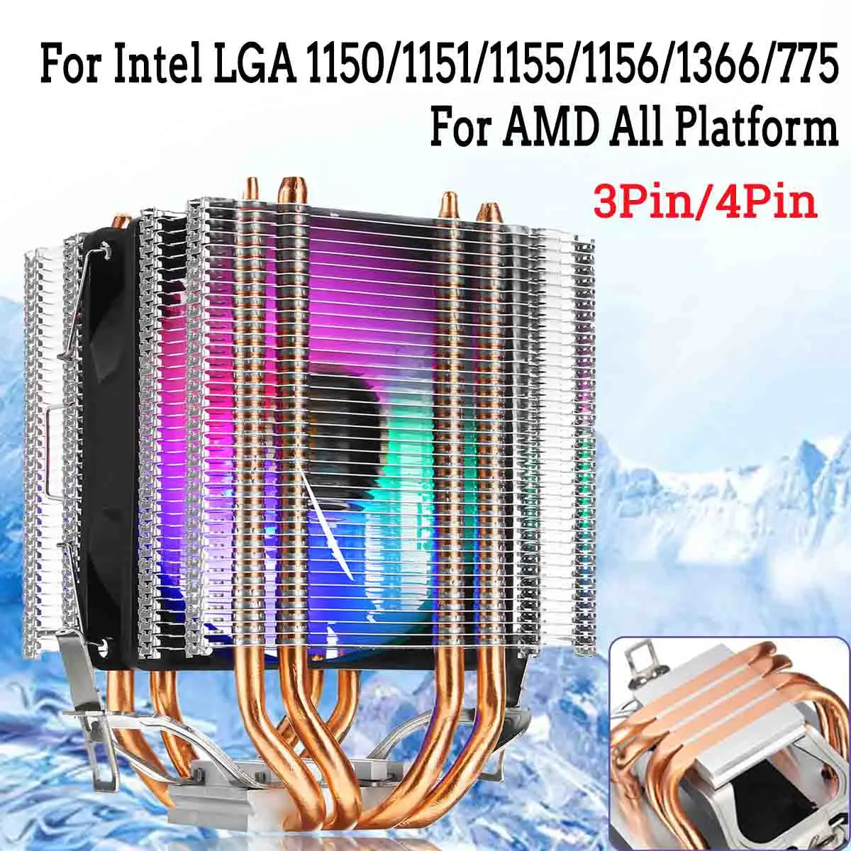 Для Intel LAG 1155 1156 775 для AMD Socket AM3/AM2 RGB светодиодный кулер для процессора вентилятор с 4 тепловыми трубками двойной башенный 4-контактный кулер охлаждающий вентилятор Радиатор