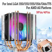 Для Intel LAG 1155 1156 775 для AMD Socket AM3/AM2 RGB светодиодный кулер для процессора вентилятор с 4 тепловыми трубками двойной башенный 4-контактный кулер охлаждающий вентилятор Радиатор