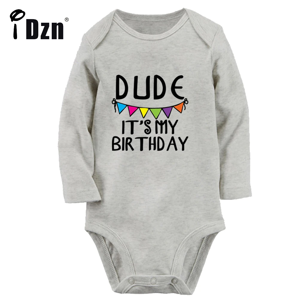 

iDzn NEW Dude It's My Birthday Baby Boys Fun Rompers Baby Girls Cute Bodysuit Newborn Long Sleeves Jumpsuit Soft Cotton Clothes