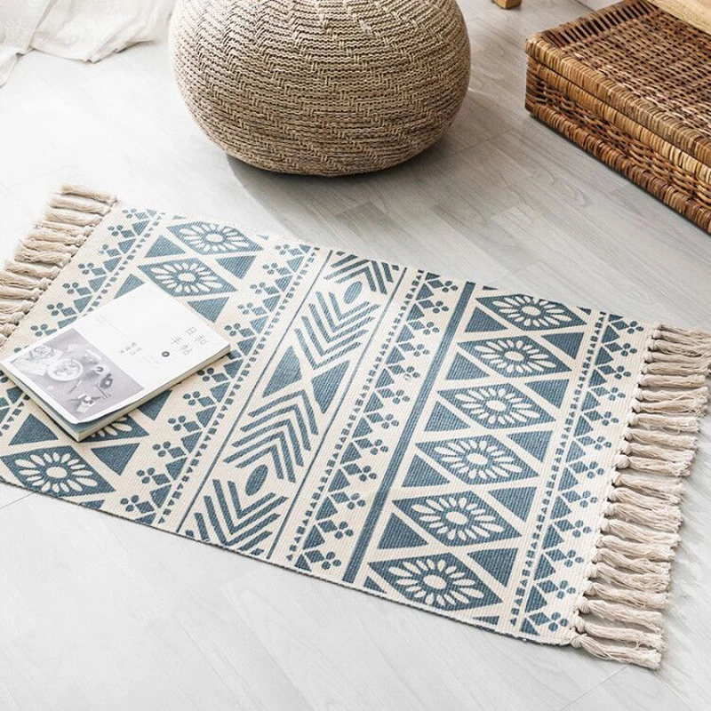 small prayer rug 60x90cm bohemian tassel simple cotton linen retro ethnic style carpet floor mat for living room bedroom bedside free global shipping