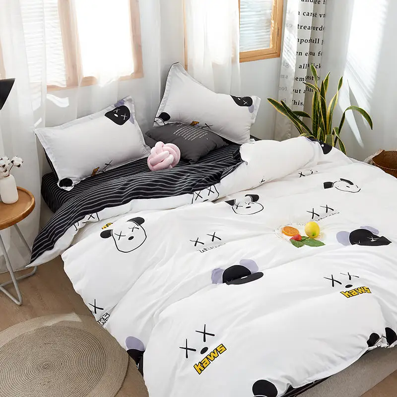 Черно-белое постельное белье с медведем одноразмерное для детей реактивным