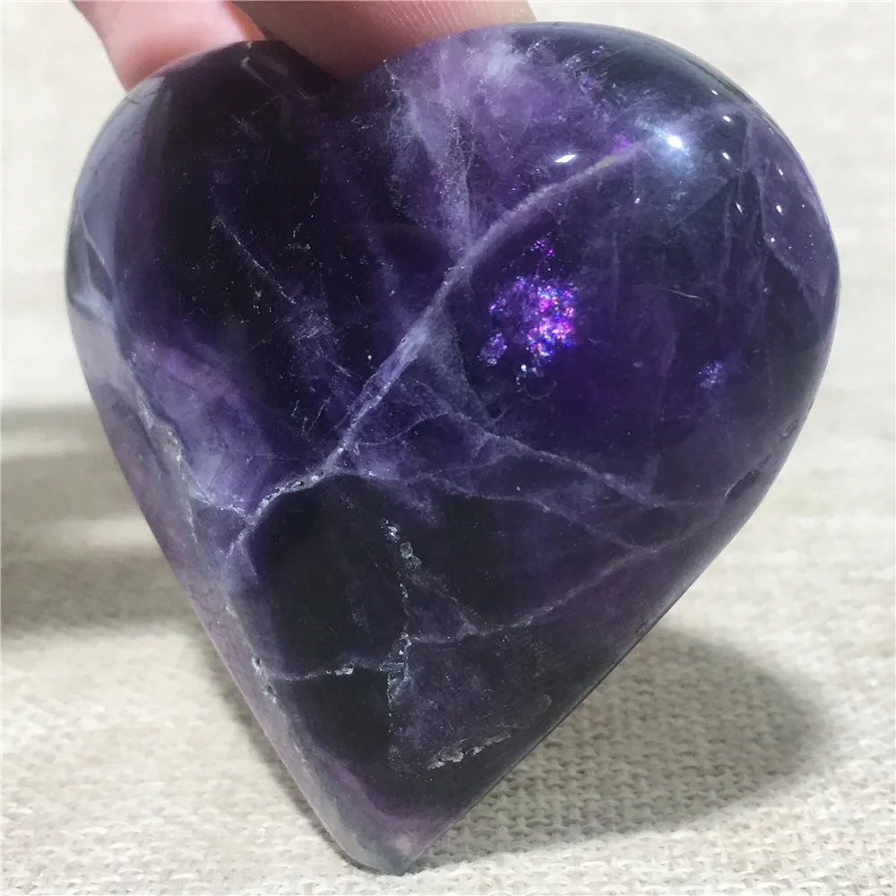 

Rainbow Natural Purple Fluorite Treatment Crystal Love Heart Stone Ornament Colorful Quartz Reiki Healing Home Decoration Gift