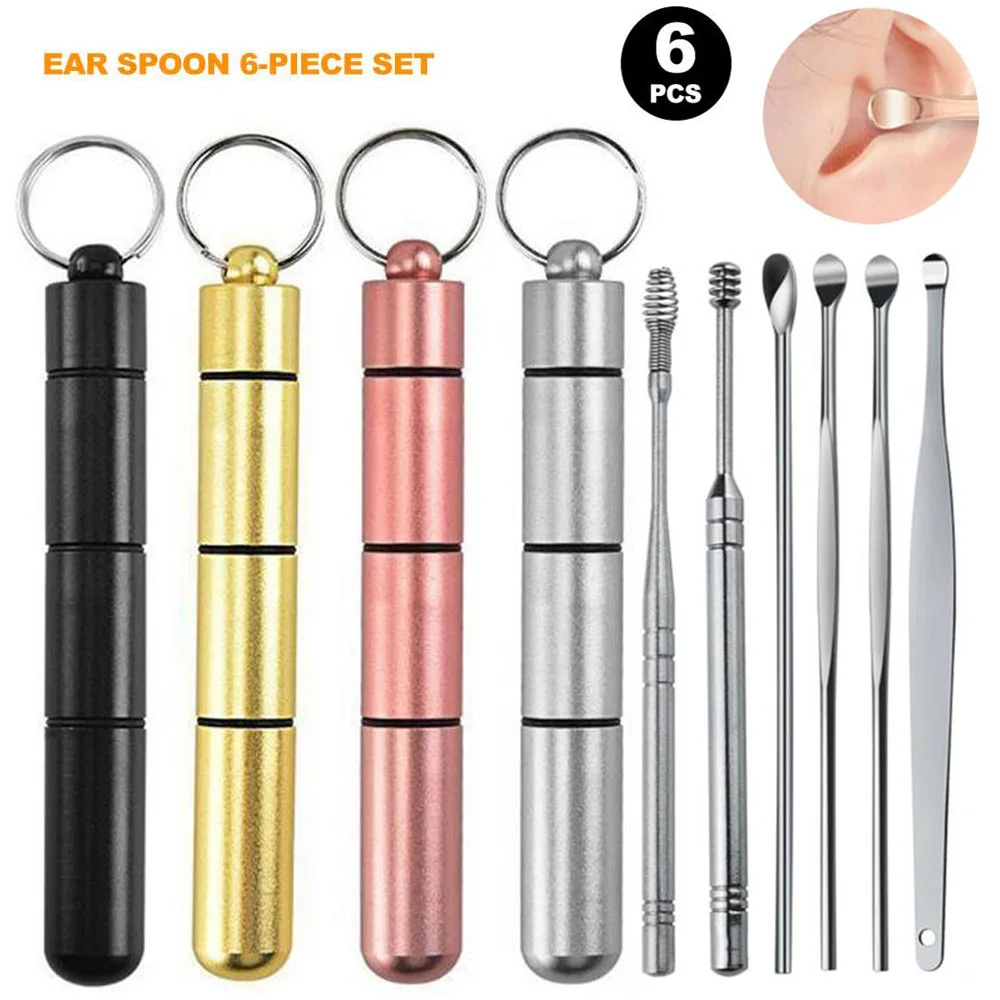 

6Pcs/Set Portable Stainless Steel Spiral Ear Pick Spoon Earwax Removal Cleaning Earpick Ear Cleaner Ear Spoon Care Tools