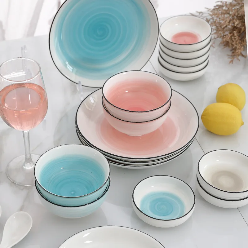 Скандинавские расписанные вручную столовые приборы тарелки для завтрака яркие