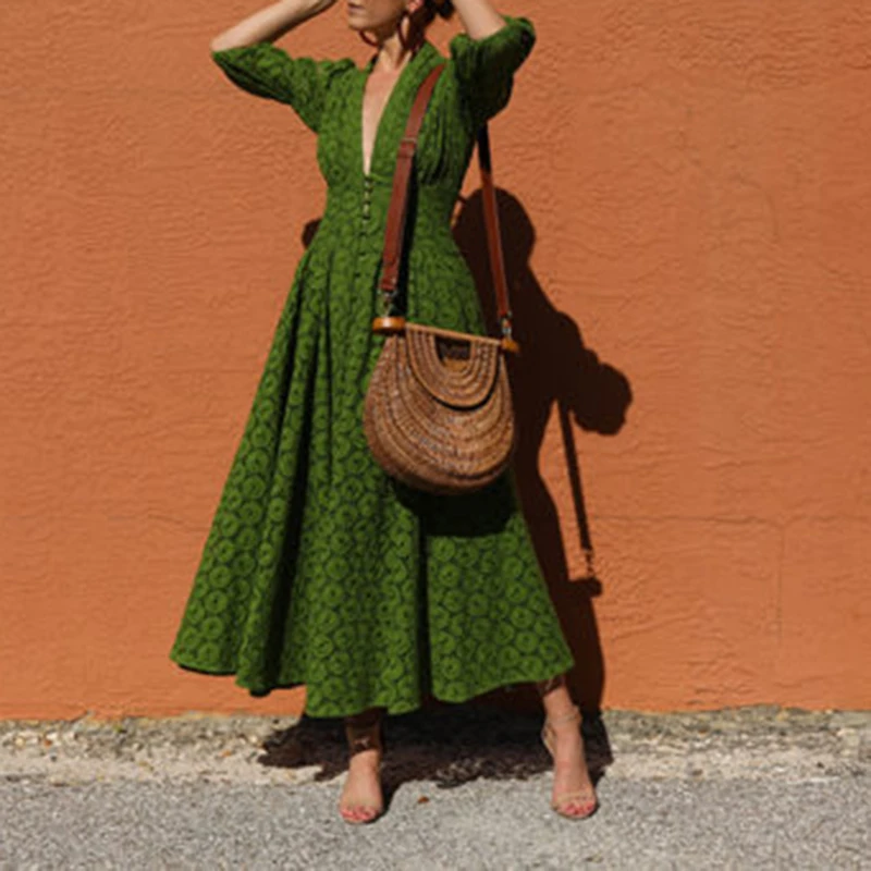 Женское платье с рюшами VGH винтажное V-образным вырезом рукавами-фонариками и