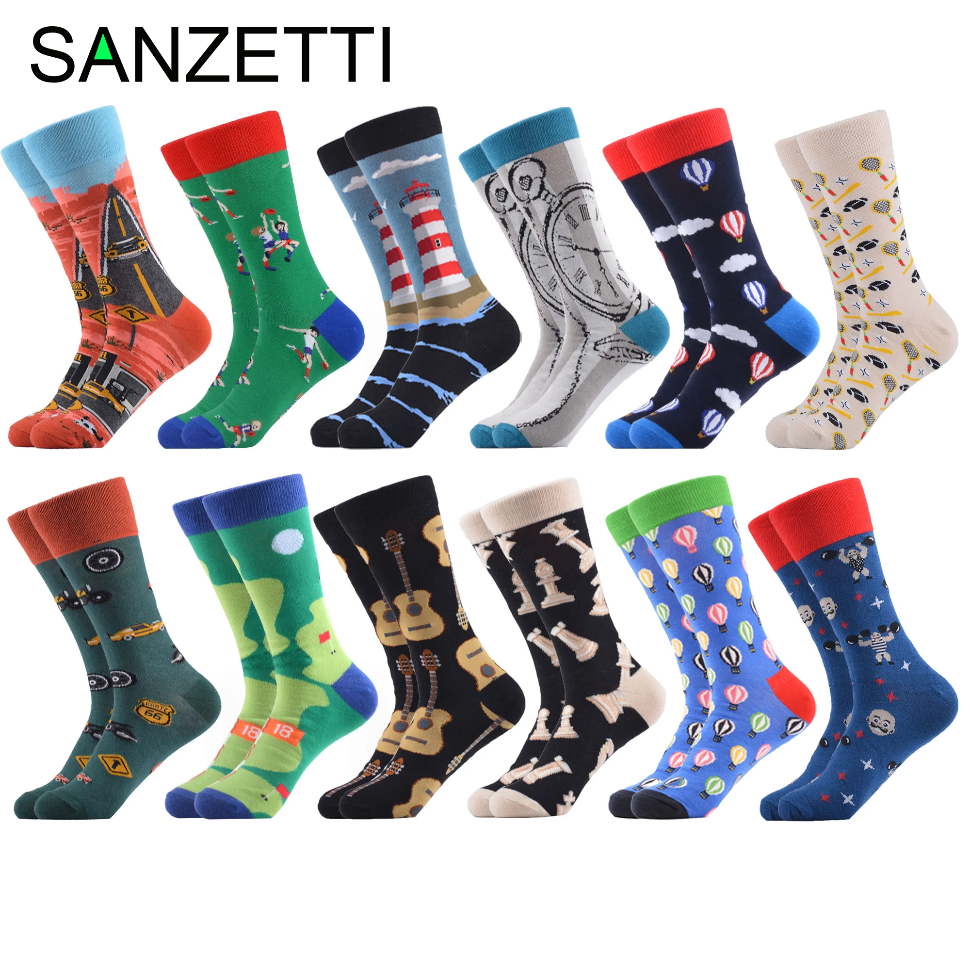 SANZETTI 12 пар модные мужские носки для скейтборда длинные креативные забавные