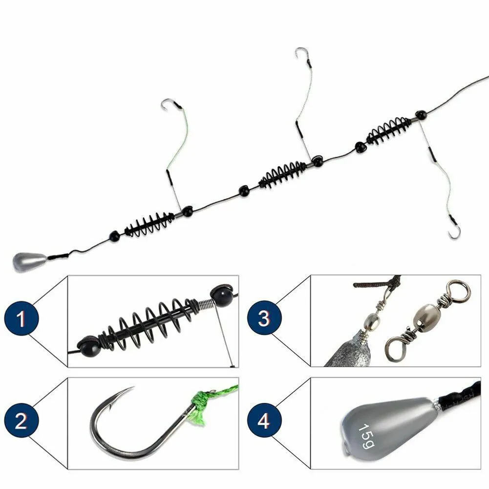 

Bait Cage Set Ready Tied Fish Tackle Hook Artificial Lure Cage Set Fishing Feeder Lead Sinker Pesca Iscas Swivel 16mm 9# Hooks