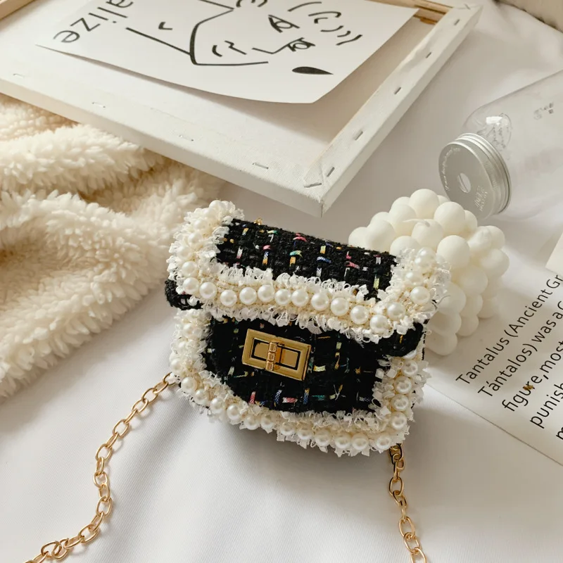 

New Korean Fashion Children's Bags Pearl Fragrant Wind Chain Bag Girls Messenger Bag Baby Princess Small Square Bag