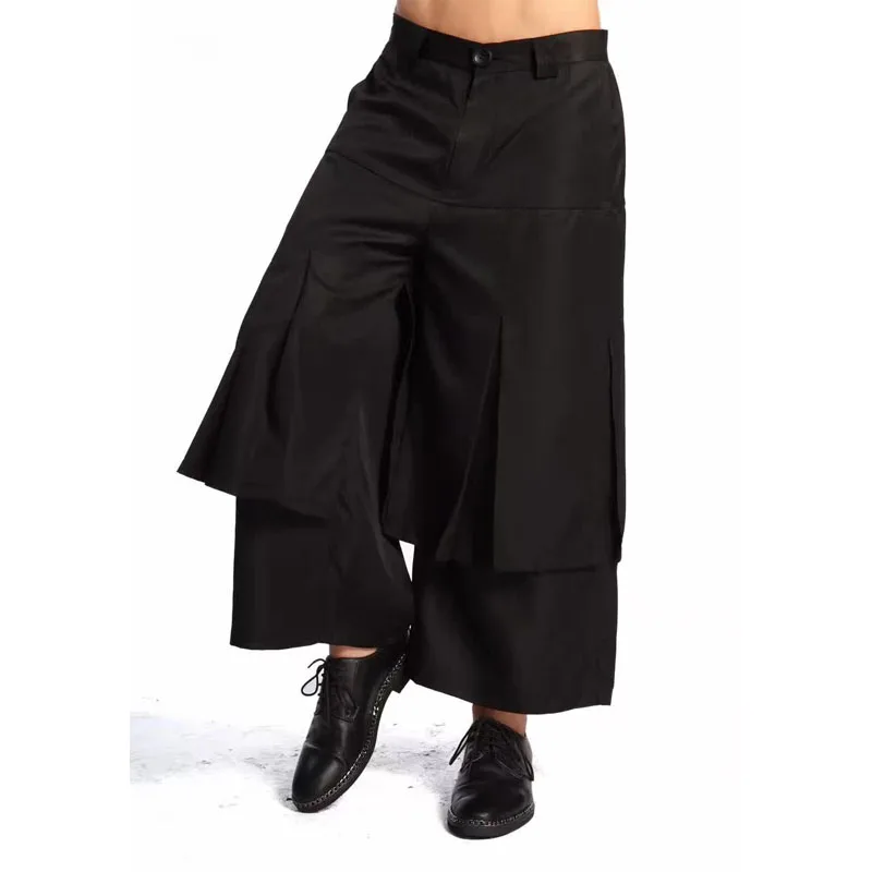 

Men's Wide Leg Pants New Korean Version Dark Tide Loose Fashion Fake Two-piece Harlan Pants Straight Nine Point Pants