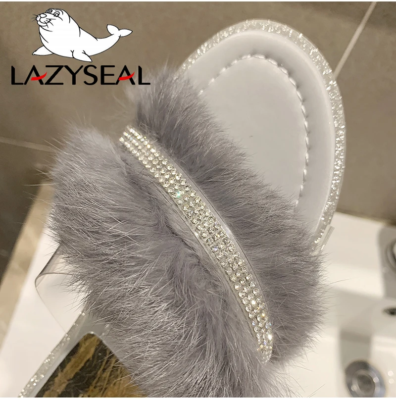 LazySeal/шикарная обувь для ювелирных изделий; женские тапочки из натурального меха; домашние теплые пушистые тапочки на плоской подошве; женские шлепанцы; вьетнамки