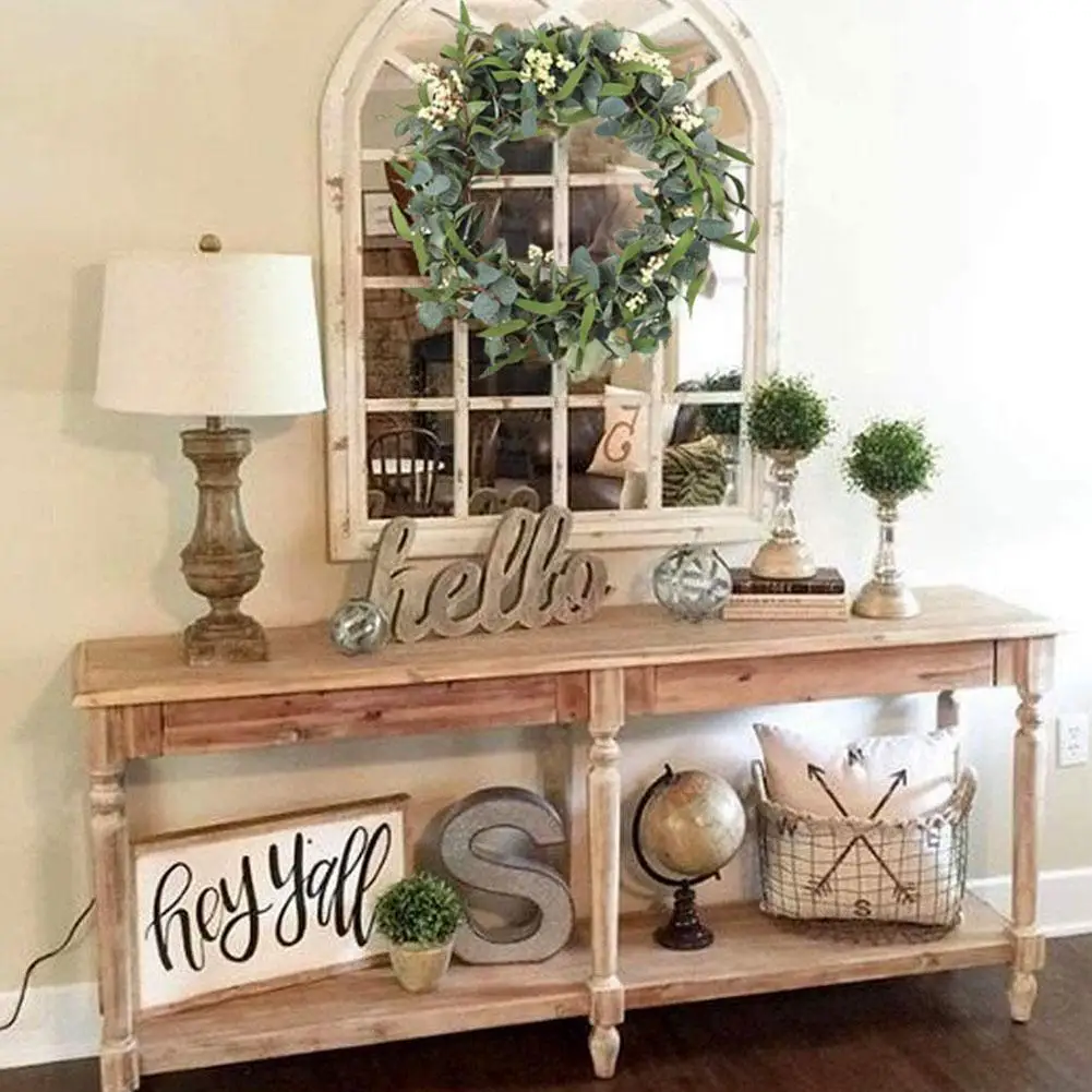 

Christmas Wreath Artificial Green Eucalyptus Leaves Party Garland Wall Window Holiday Door Festival Hanging Decoration For E4B5