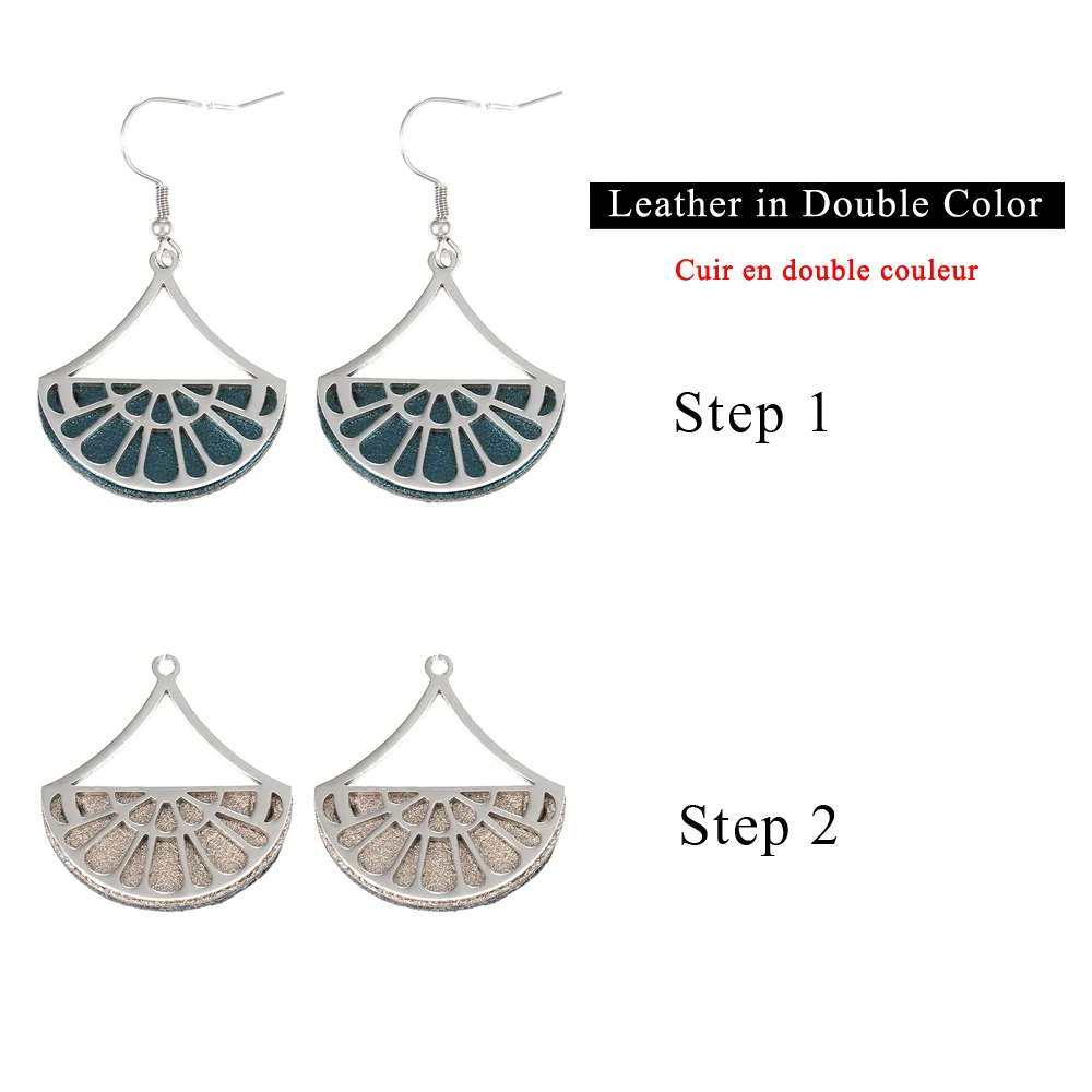 Cremo Stainless Steel Geometric Fan Pendant Earrings for Women Georgette Drop Hanging Earrings Leather Dangle Earrings Jewelry