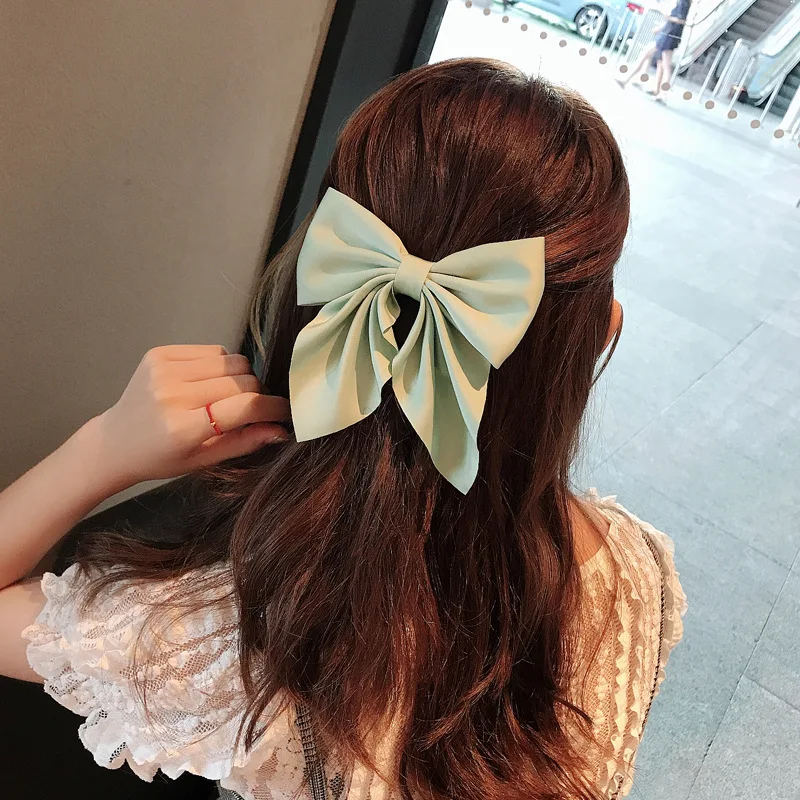 

High Quatity Solid Color Bow Hairpins For Girl Popular Hair Clip For Women Sweet Satin Duckbill Clip Hairgrip Hair Accessories