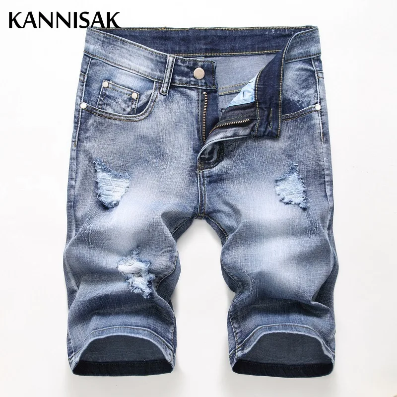 Джинсы KANNISAK мужские рваные винтажные бриджи из денима потертые джинсы светло
