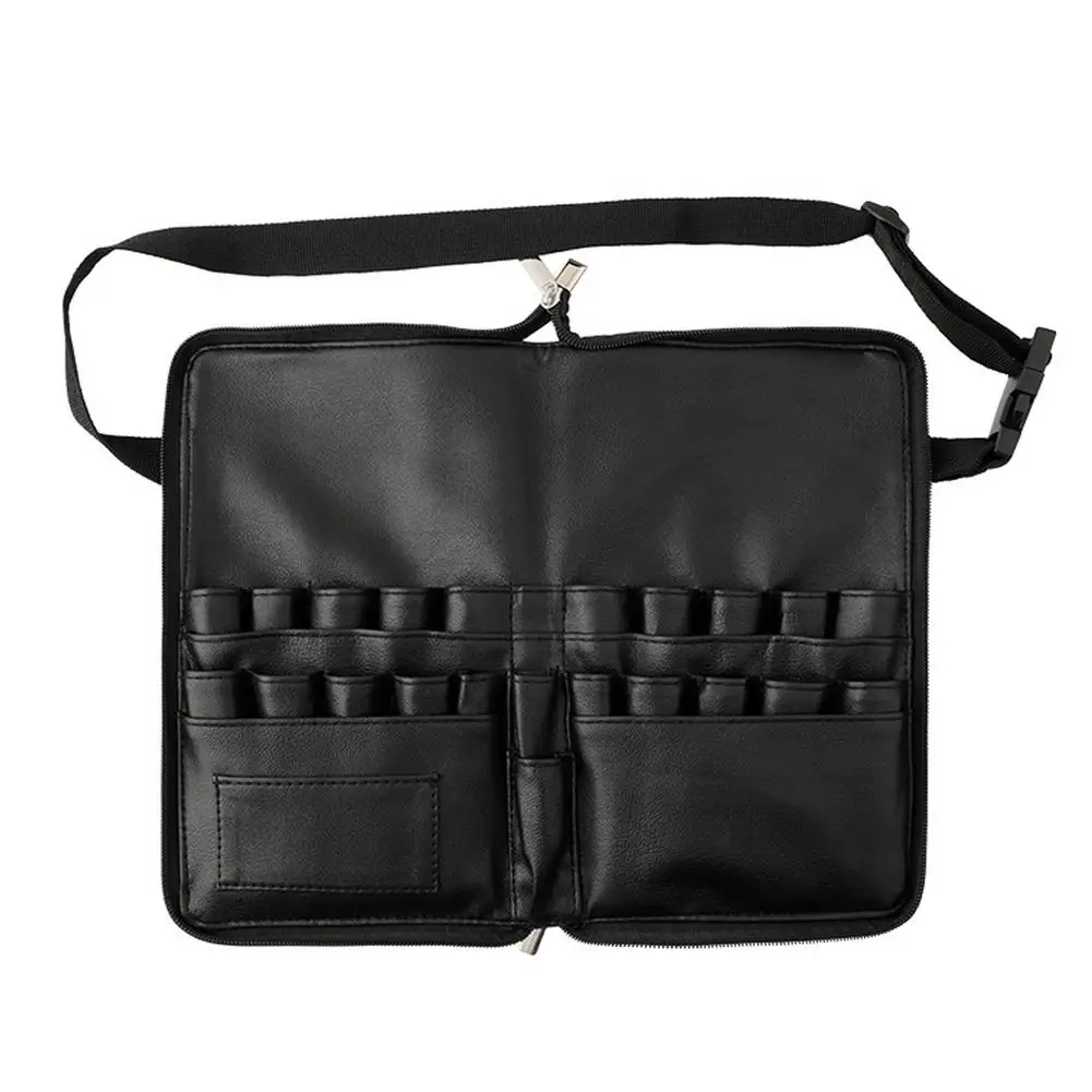 

24 Pockets Makeup Brush Bag With Strap Cosmetic Carrier Portable PU Waist Bag Zipper Folding Makeup Brush Tool Storage Bag