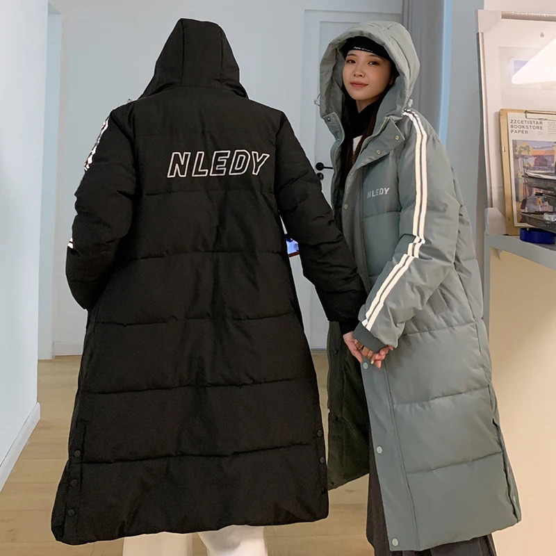 Mid-length couple padded jacket 2021 new jacket jacket women winter thick and warm Korean sports style down padded jacket parka