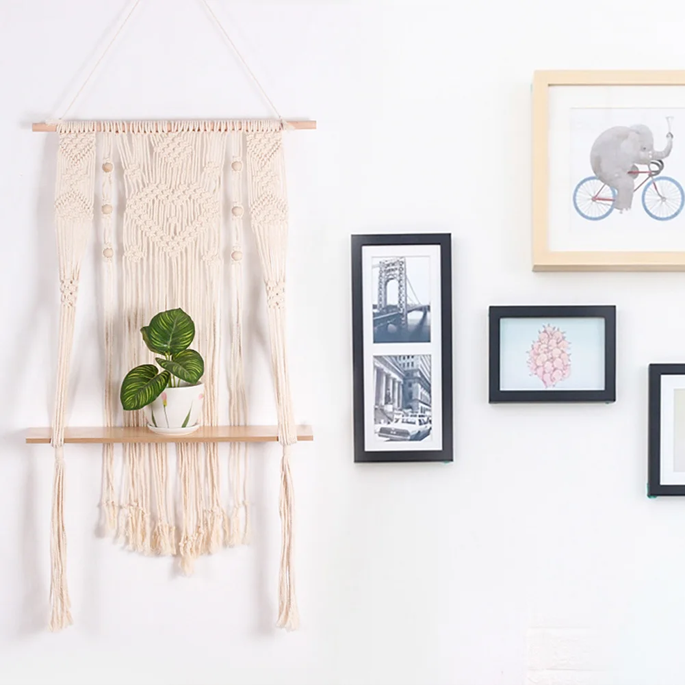Богемная хлопковая веревка деревянная макраме Настенный декор полка
