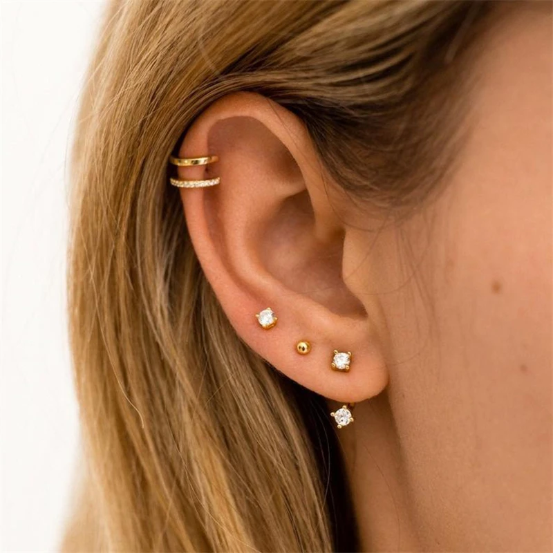 

Double Geometry Lines Clip Earrings for Women Girls 925 Silver Crystals Ear Cuffs No Piercing Ear Clips Jewelry Earrings Cuffs