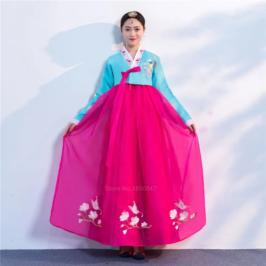 

Women Traditional Costume Korean Dress Korea Emboridery Wedding Party Orthodox Hanbok Folk Elegant Princess Palace Costume