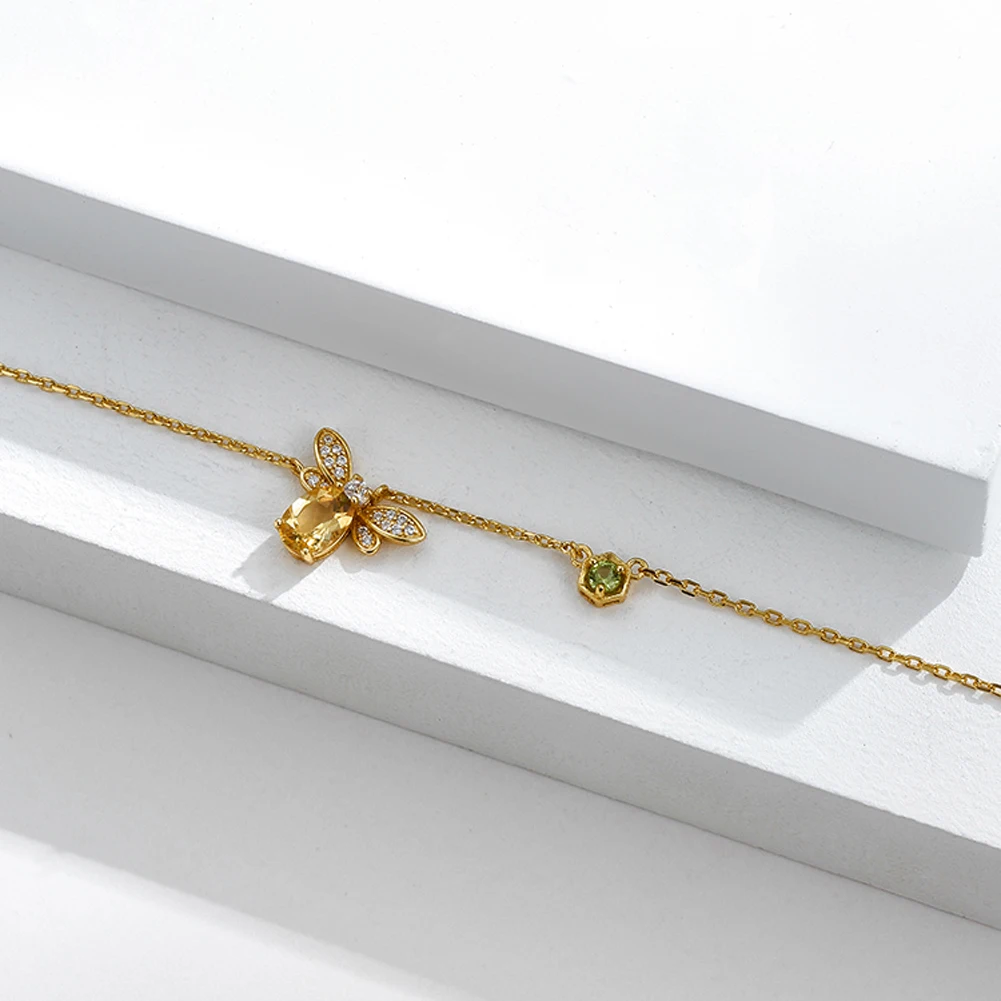 

INALIS Cute Bee 925 Sterling Silver Pendant Necklace For Women Gold Color 5A Clear Cubic Zircon Necklaces Engagement Jewelry