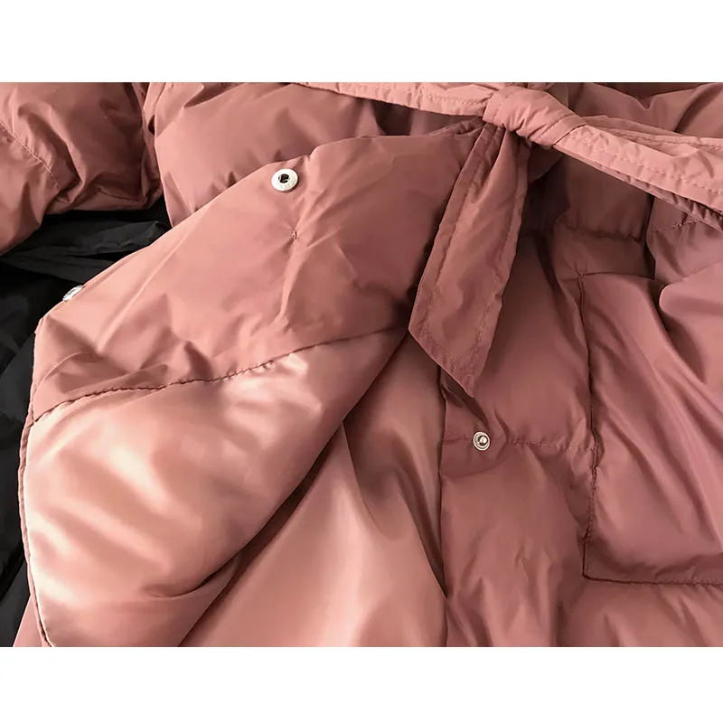 

Down Cotton Jacket Winter Hooded Belt Parkas Woman Cotton Padded Jacket Fashion Warm Short Coat Casual Female Puffer Jacket 2021