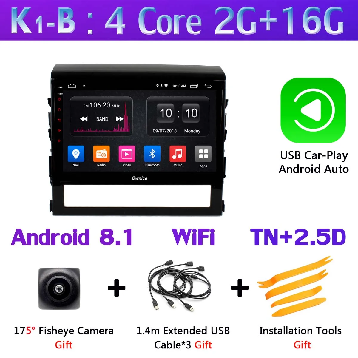 K1-B-CarPlay 360 ° 4* AHD камера Восьмиядерный Android 9,0 4G+ 64G SPDIF DSP CarPlay Автомобильный плеер для Toyota Land Cruiser 11 200- gps радио - Цвет: K1-B-CarPlay