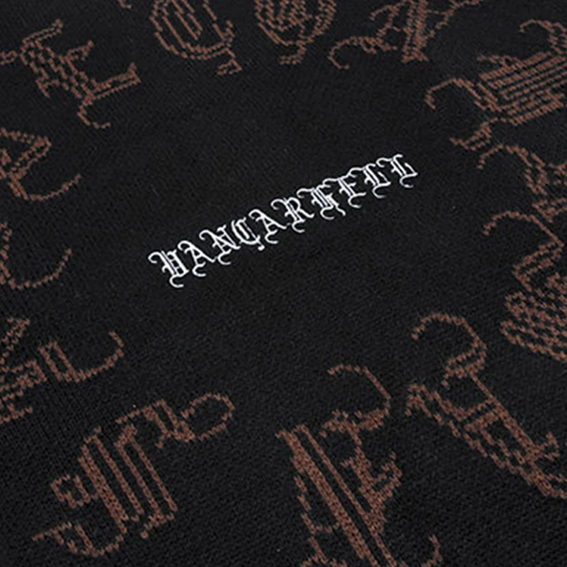 Winter High Street Oversized Vintage Gothic Style Printed Knitted Sweater Men Hip Hop Harajuku Casual Loose Pullovers Unisex