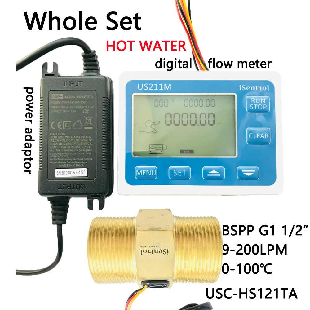 

Цифровой расходомер горячей воды US211M и датчик расхода Холла USC-HS121TA, диапазон 9-1/2 л/мин, BSPP G1 дюйма, дицзян изентрол