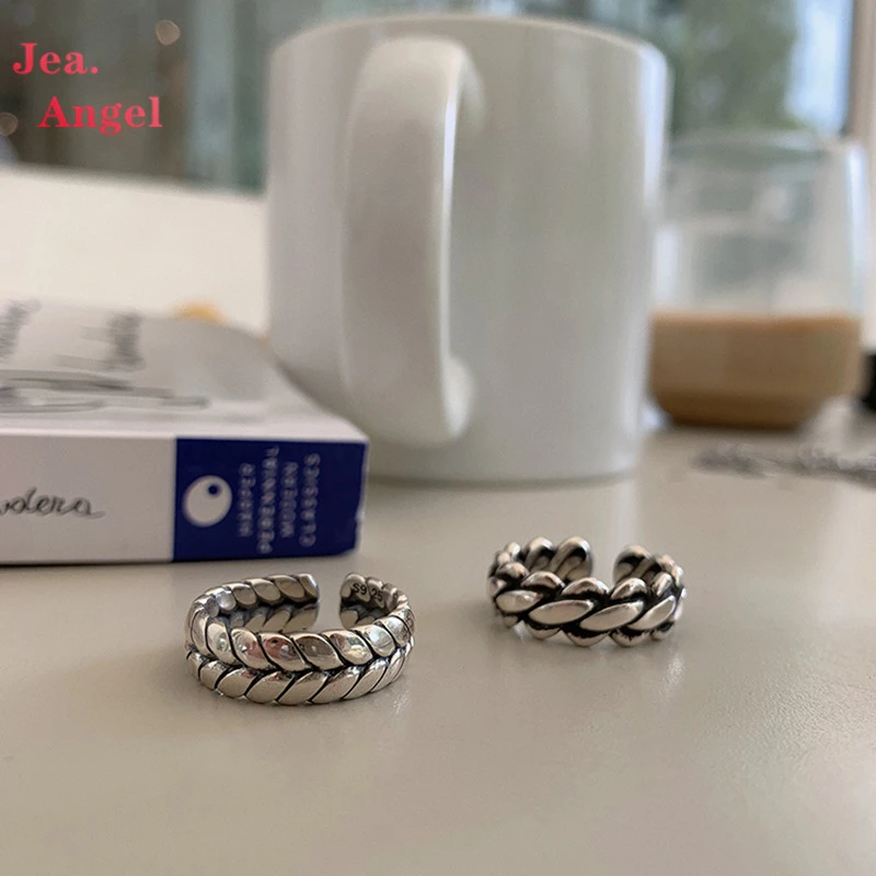 

Jea.Angel 925 Серебряное креативное плетеное винтажное Открытое кольцо серебряного цвета ручной работы для модных женщин ювелирные аксессуары