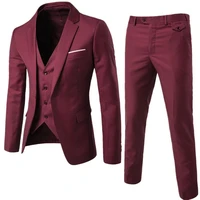 burgundy mens suit groom wear tuxedos 3 piece wedding suits groomsmen best man formal business suit for men jacketpant vest