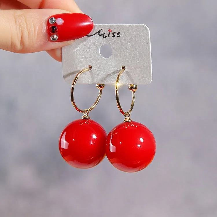 Женские серьги кольца с красным жемчугом|Серьги-подвески| |