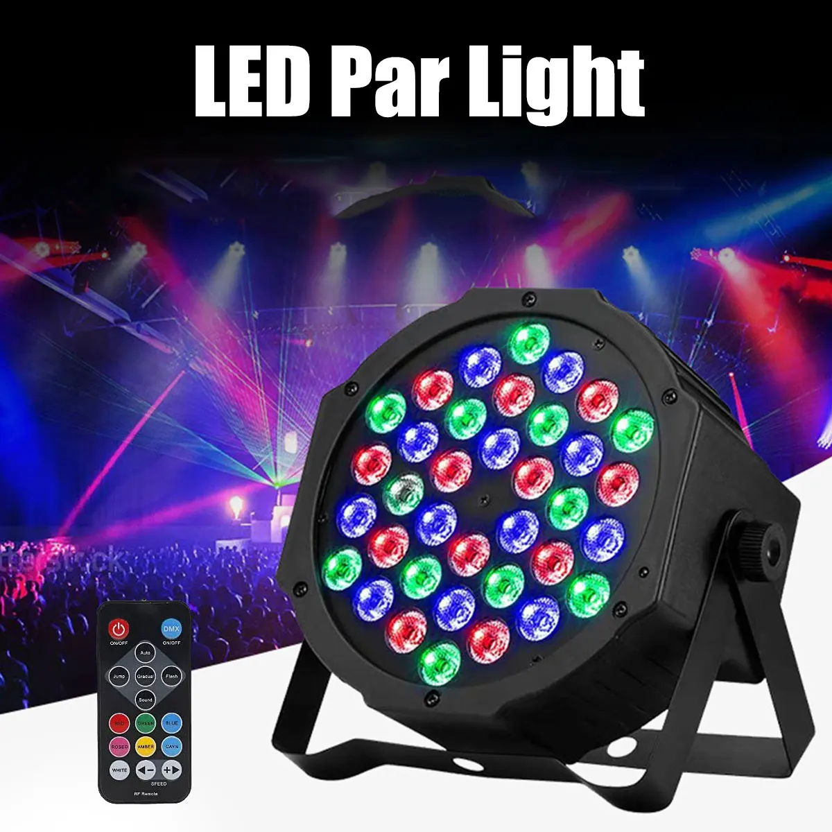 

Вечерние чный сценический RGB-свет, цветной, 36 светодиодов, сценический свет с звуковой активацией, 7 режимов освещения, стробоскосветильник ...