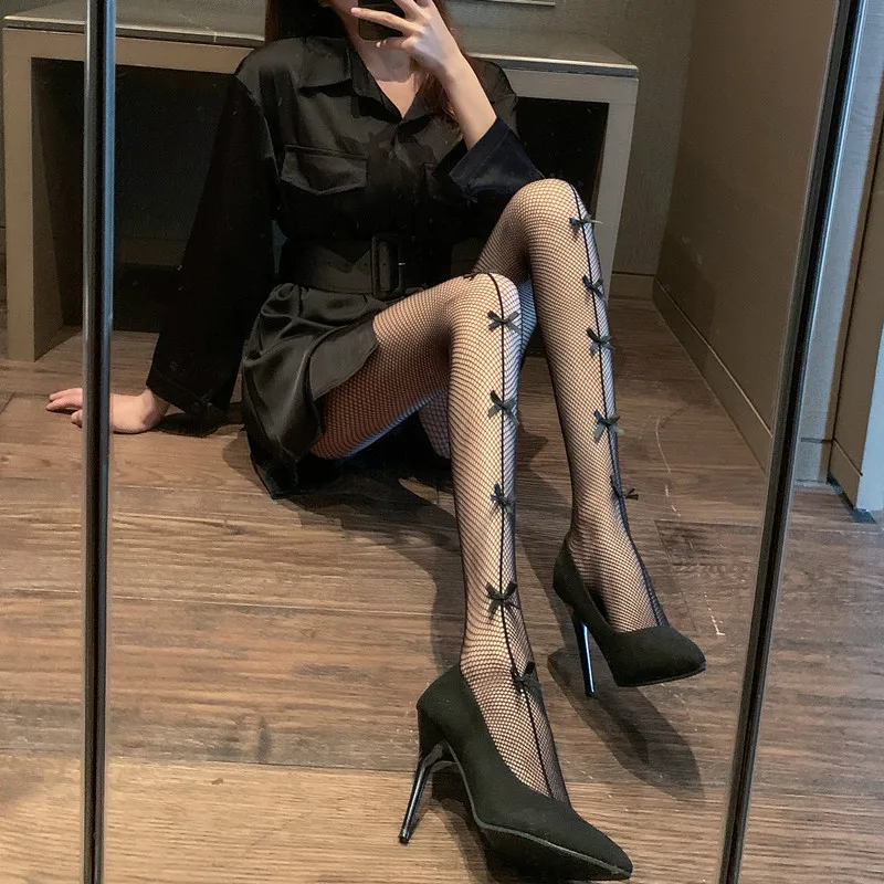 

2021 New Sexy Women's France Fishnet Tights Mesh bowknot body Stockings Breathable Pantyhose for Lady Black Hollow Out Hosiery