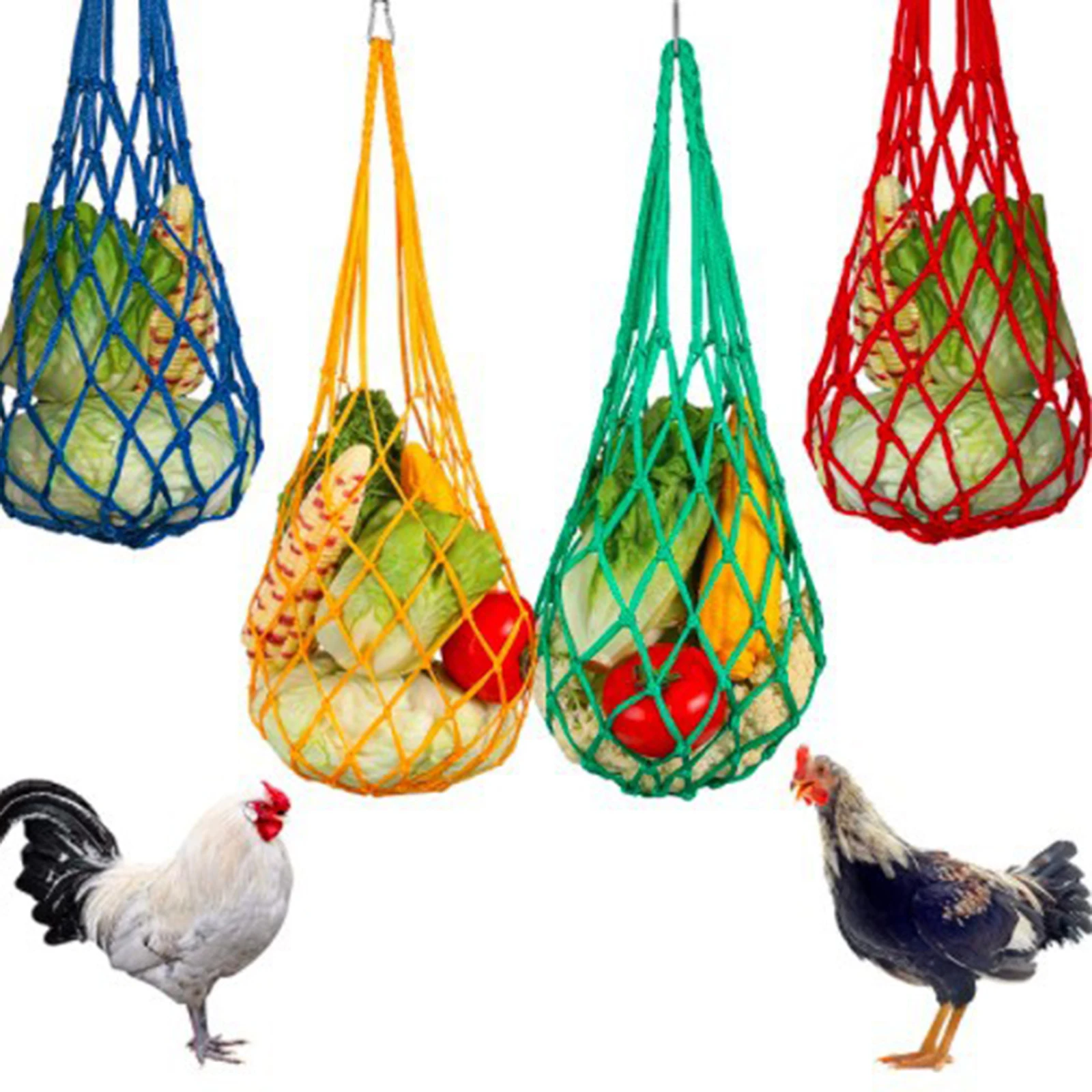 

4 Pcs Vegetable Hanging Feeder Feeding Net Bags Treat Feeding Tool with Hook for Rooster Hen Bird