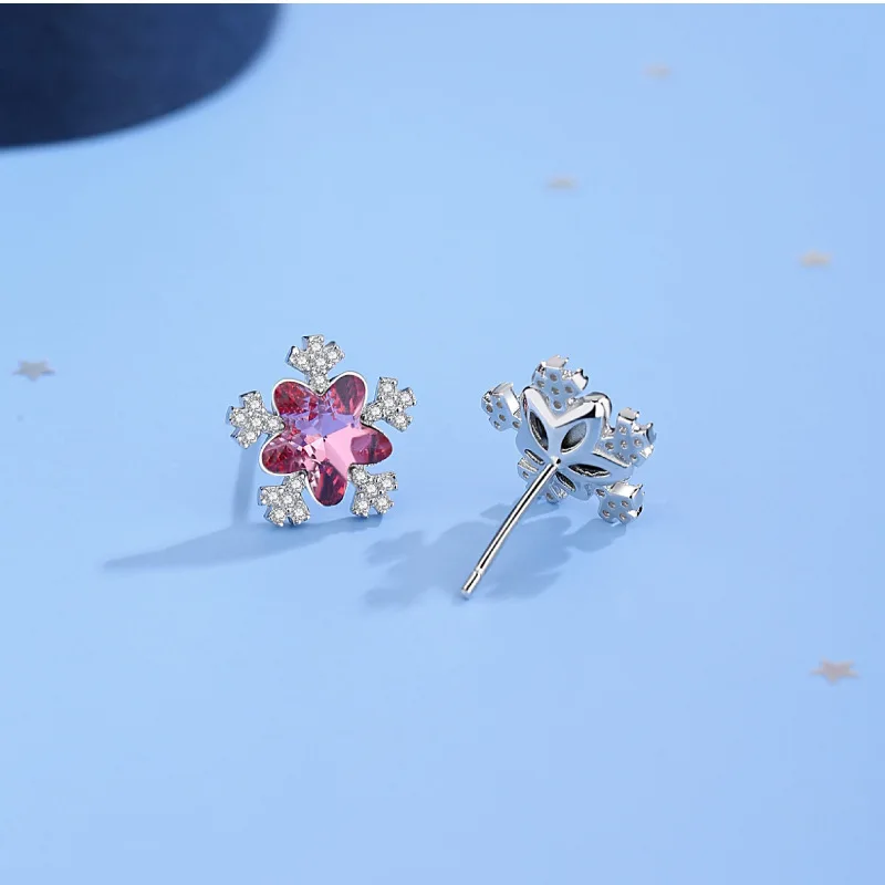 

1 Pair S925 Sterling Silver Stud Earrings Romantic Christmas Snow Ear-line For Women Austrian Crystal Ear Jewelry
