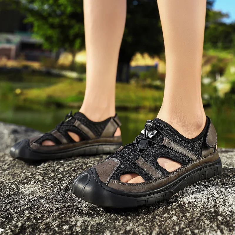 2019 г. новые мужские сандалии удобные дышащие летние кожаные Вьетнамки из