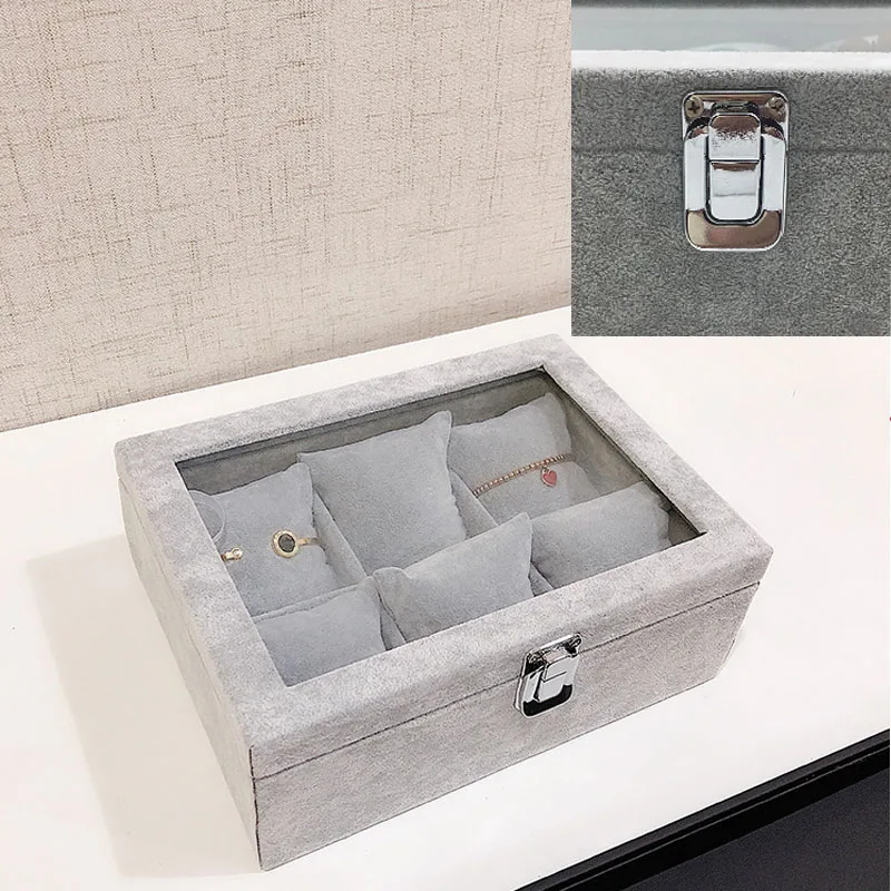 Brand New Ice gray Bracelet watch storage box display stand dust-proof glass transparent  Bangle box Jewelry Organizer Tray