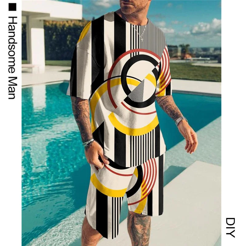

New Retro clothes summer T-shirt shorts suit 3d creative casual men's suit Oversized Cool 2021 new tide short-sleeved suit