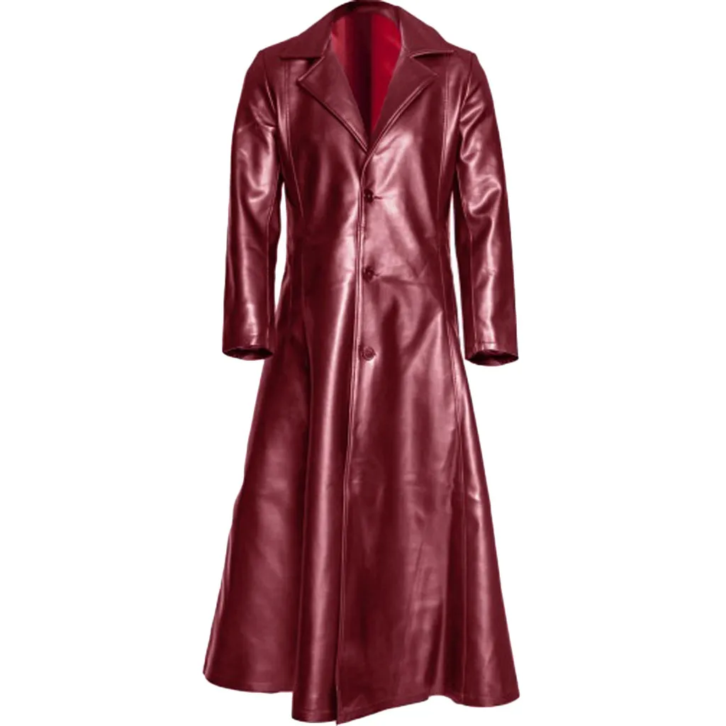 

Fashion Men's Jacket Gothic Long Coat Faux Leather Coat Oversize Outwear Overcoat Streetwear Motorcycle Jackets S-5XL jaqueta