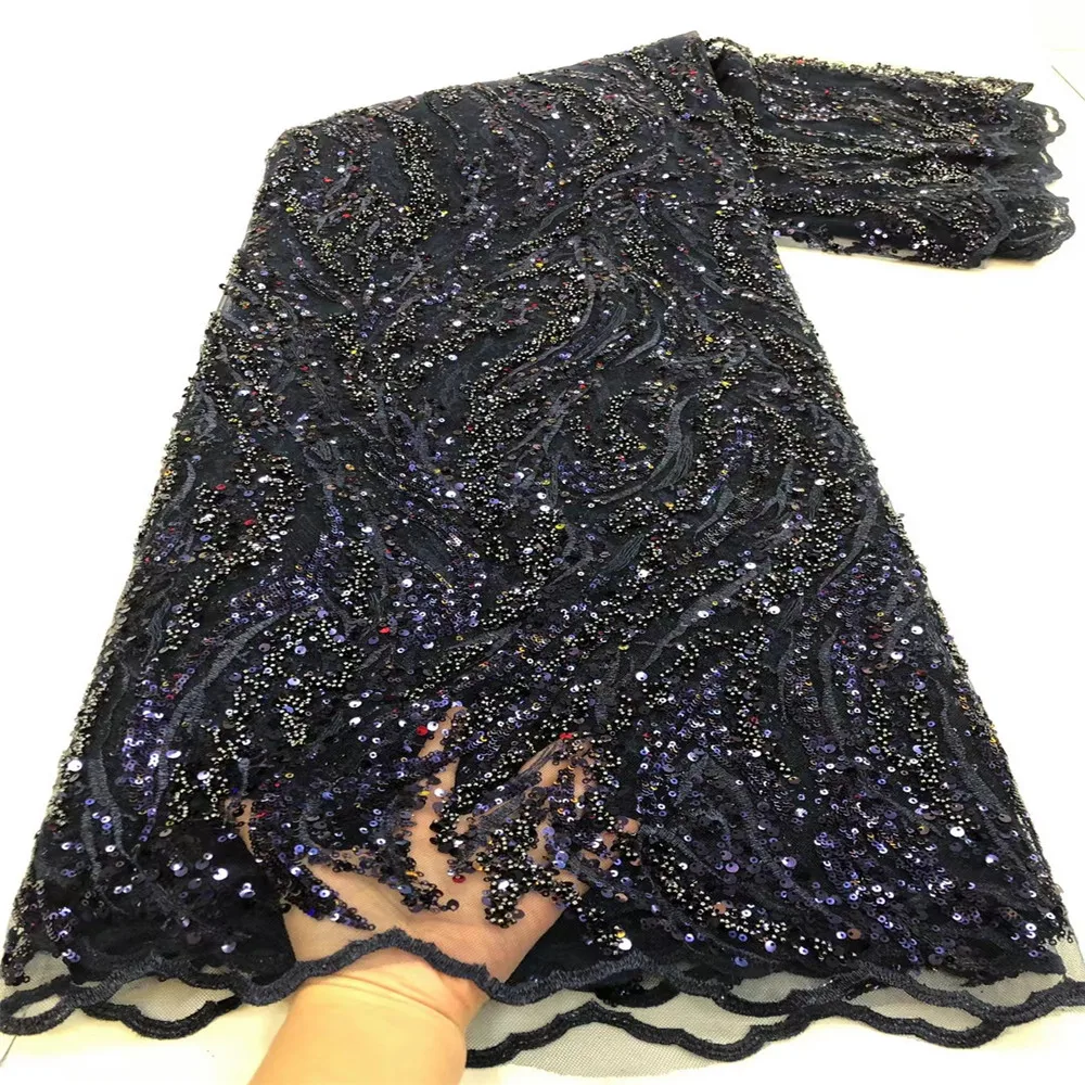

2021 High Quality French Tulle African Lace Fabric Sequins Embroidered Nigerian Lace Fabrics For Wowen Dress ROF390-398